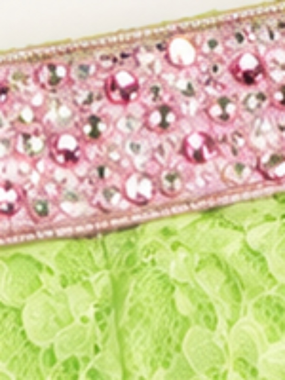 Lime Green Lace Two Pieces set off shoulder crop top & mini with Rhinestones. - Picture 6 of 6